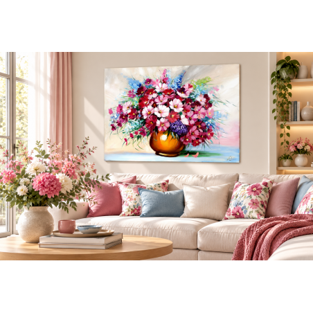 Obraz malowany Fioletowe kwiaty w wazonie 50x70cm