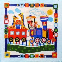  Obraz ręcznie malowany na płótnie 60x60cm kolorowy pociąg