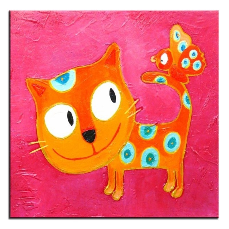  Obraz ręcznie malowany na płótnie 60x60cm różowy Kotek Kotek