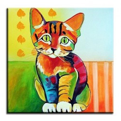  Obraz ręcznie malowany na płótnie 60x60cm kolorowy Kotek