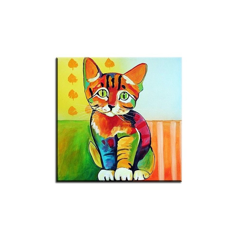  Obraz ręcznie malowany na płótnie 60x60cm kolorowy Kotek
