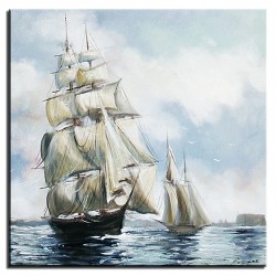  Obraz olejny ręcznie malowany Statki na morzu 60x60cm