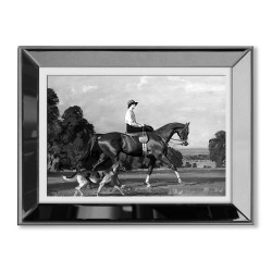  Obraz w lustrzanej ramie czarno-biały nowoczesny jeździec na koniu 31x41cm