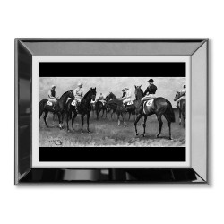  Obraz w lustrzanej ramie czarno-biały nowoczesny jeźdźcy na koniach 31x41cm