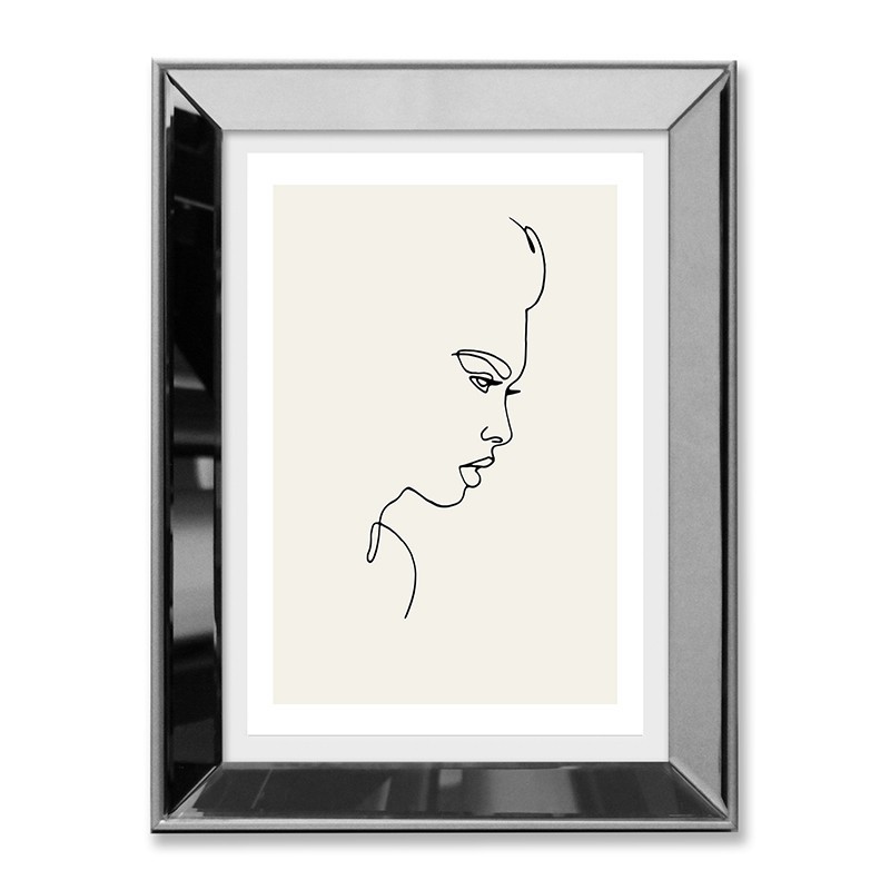  Obraz linearny w lustrzanej ramie do salonu profil kobiety 31x41cm