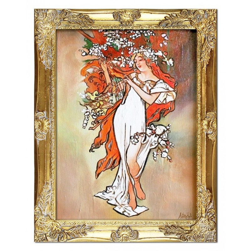  Obraz olejny ręcznie malowany Alfons Mucha Wiosna kopia 37x47cm