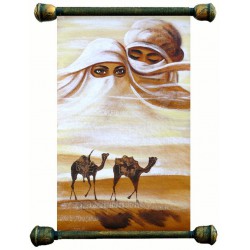  Obraz olejny ręcznie malowany 37x62cm Wielbłądy na pustyni