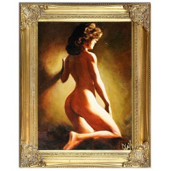  Obraz ręcznie malowany na płótnie 37x47cm naga kobieta w złotej ramie