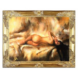  Obraz ręcznie malowany na płótnie 37x47cm naga kobieta w złotej ramie