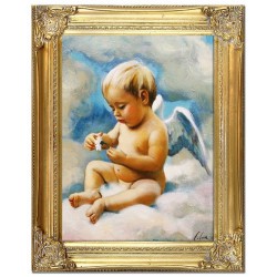  Obraz z Aniołkiem w niebie 30x40 cm obraz malowany na płótnie w złotej ramie