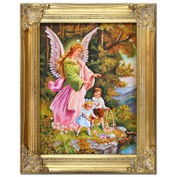  Obraz z Aniołem Stróżem 37x47 cm obraz malowany na płótnie w złotej ramie