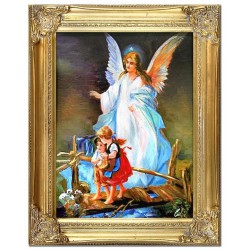  Obraz z Aniołem Stróżem na komunię Hans Zatzka 37x47 cm obraz malowany na płótnie w złotej ramie