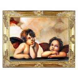  Obraz z Aniołkami w zadumie 37x47 cm obraz malowany na płótnie w złotej ramie