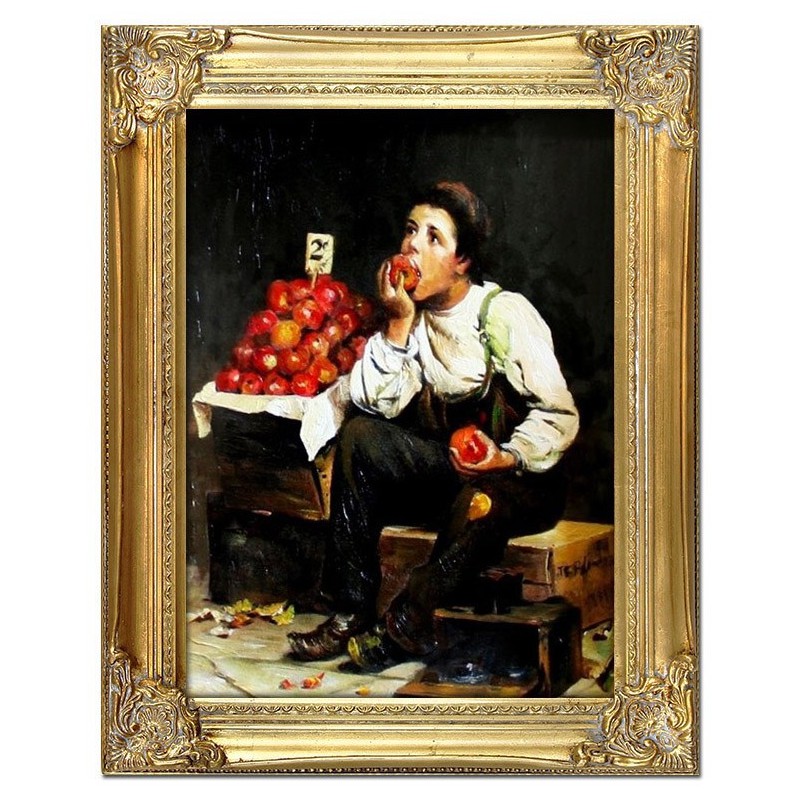  Obraz olejny ręcznie malowany John George Brown Jedzenie zysków 37x47cm