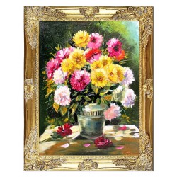  Obraz olejny ręcznie malowany 37x47cm Zielony wazon na słońcu