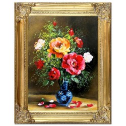  Obraz olejny ręcznie malowany 37x47cm Czarny wazon z różami
