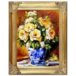  Obraz olejny ręcznie malowany 37x47cm Niebieski porcelanowy wazon