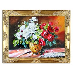  Obraz olejny ręcznie malowany 37x47cm Kompozycja na różowym obrusie