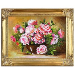  Obraz olejny ręcznie malowany 37x47cm Kwiaty brązowym naczyniu