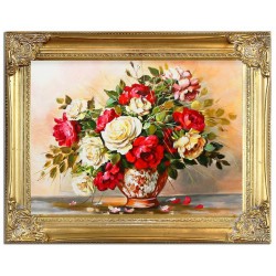  Obraz olejny ręcznie malowany 37x47cm Wydatny bukiet róż