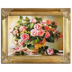  Obraz olejny ręcznie malowany 37x47cm Duży bukiet róż