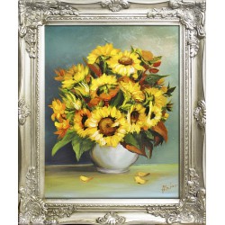  Obraz olejny ręcznie malowany 37x47cm Pełny bukiet słoneczników