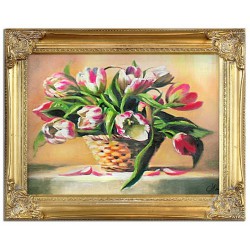  Obraz olejny ręcznie malowany 37x47cm Tulipany w koszyku