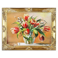  Obraz olejny ręcznie malowany 37x47cm Krwiste tulipany w słońcu