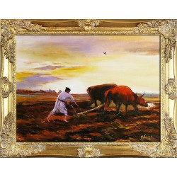  Obraz olejny ręcznie malowany na płótnie 47x37cm Józef Chełmoński Orka kopia