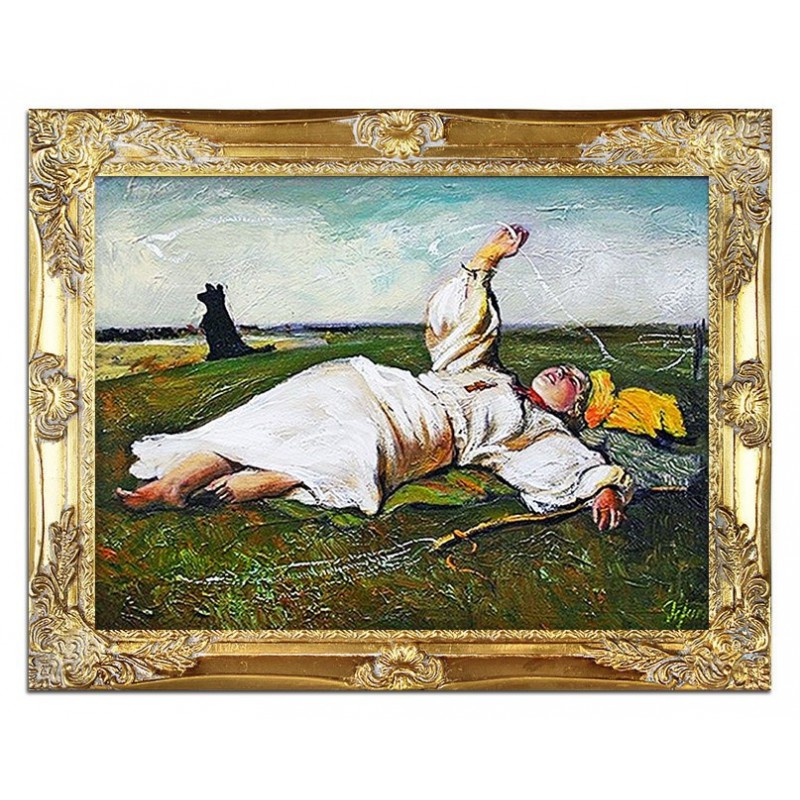  Obraz olejny ręcznie malowany na płótnie 47x37cm Józef Chełmoński Babie Lato kopia