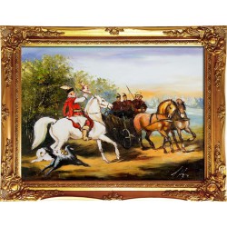  Obraz olejny ręcznie malowany Juliusz Kossak wyjazd na polowanie z sokołem kopia