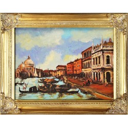  Obraz olejny ręcznie malowany 37x47cm Kanał wodny w mieście