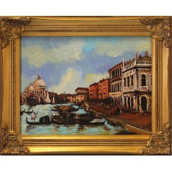  Obraz olejny ręcznie malowany 37x47cm Kanał wodny w mieście
