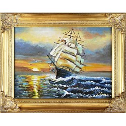  Obraz olejny ręcznie malowany Statek na morzu 47x37cm