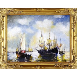  Obraz olejny ręcznie malowany Statki na morzu 47x37cm