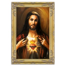  Obraz olejny ręcznie malowany z Jezusem Chrystusem Miłosiernego Serca obraz w złotej ramie 75x105 cm