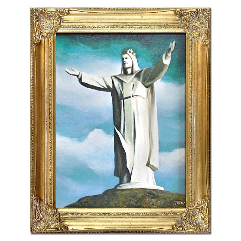  Obraz olejny ręcznie malowany z Jezusem Chrystusem Królem Wszechświata obraz w złotej ramie 37x47 cm