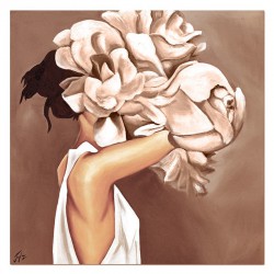  Obraz olejny ręcznie malowany 90x90cm Kobieta z beżową różą
