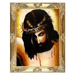  Obraz olejny ręcznie malowany z Jezusem Chrystusem na krzyżu z koroną cierniową obraz w złotej ramie 37x47 cm