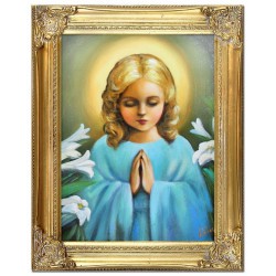 Obraz olejny ręcznie malowany religijny 37x47cm Aniołek