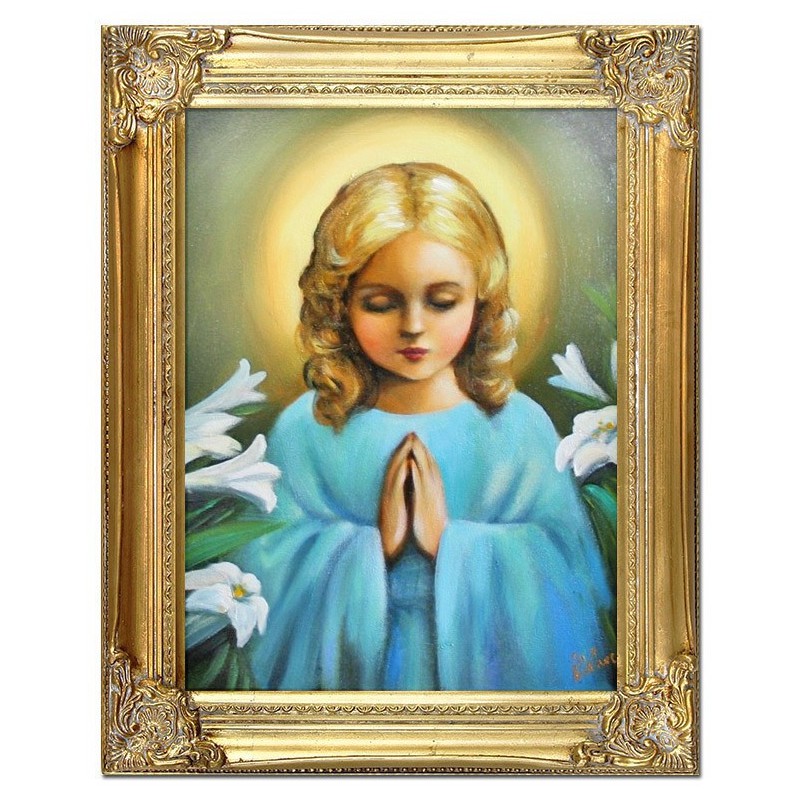  Obraz olejny ręcznie malowany religijny 37x47cm Aniołek