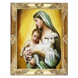  Obraz Matki Boskiej z dzieciątkiem i jagnięciem 37x47 cm obraz olejny na płótnie złota rama
