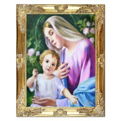  Obraz Matki Boskiej z dzieciątkiem 37x47 cm obraz olejny na płótnie w złotej ramie