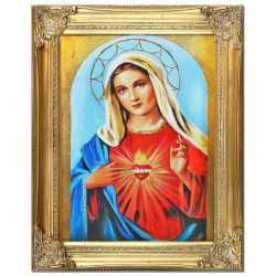  Obraz olejny ręcznie malowany z Matką Boską Niepokalanego Serca 37x47 cm obraz w złotej ramie