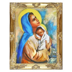  Obraz olejny ręcznie malowany z Matką Boską z dzieciątkiem 37x47 cm obraz w złotej ramie
