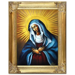  Obraz olejny ręcznie malowany z Matką Boską z dzieciątkiem 37x47 cm obraz w złotej ramie