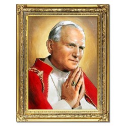  Obraz Jana Pawła II papieża w czerwonej szacie 37x47 cm obraz olejny na płótnie w złotej ramie