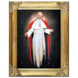  Obraz Jana Pawła II papieża w czerwonej szacie 37x47 cm obraz olejny na płótnie w złotej ramie