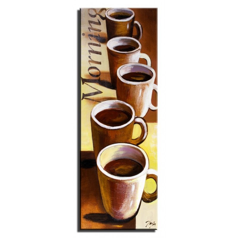  Obraz olejny ręcznie malowany na płótnie 25x70cm kubki z kawą