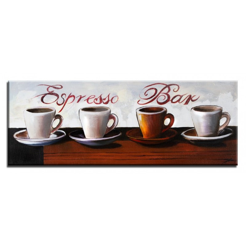  Obraz olejny ręcznie malowany na płótnie 70x25cm filiżanki kawy